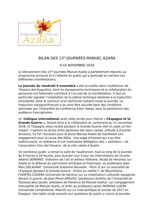 Première page du document : Le bilan des Journées