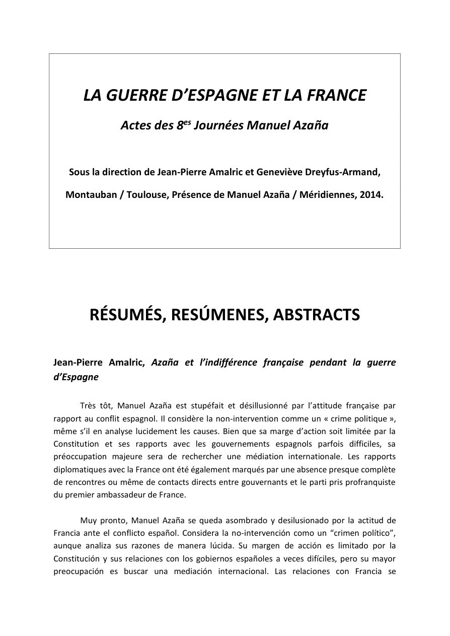 Première page du document : La guerre d’Espagne et la France