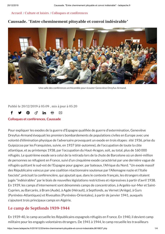 Aperçu : Conférence de Geneviève Dreyfus-Armand — article du 20 décembre