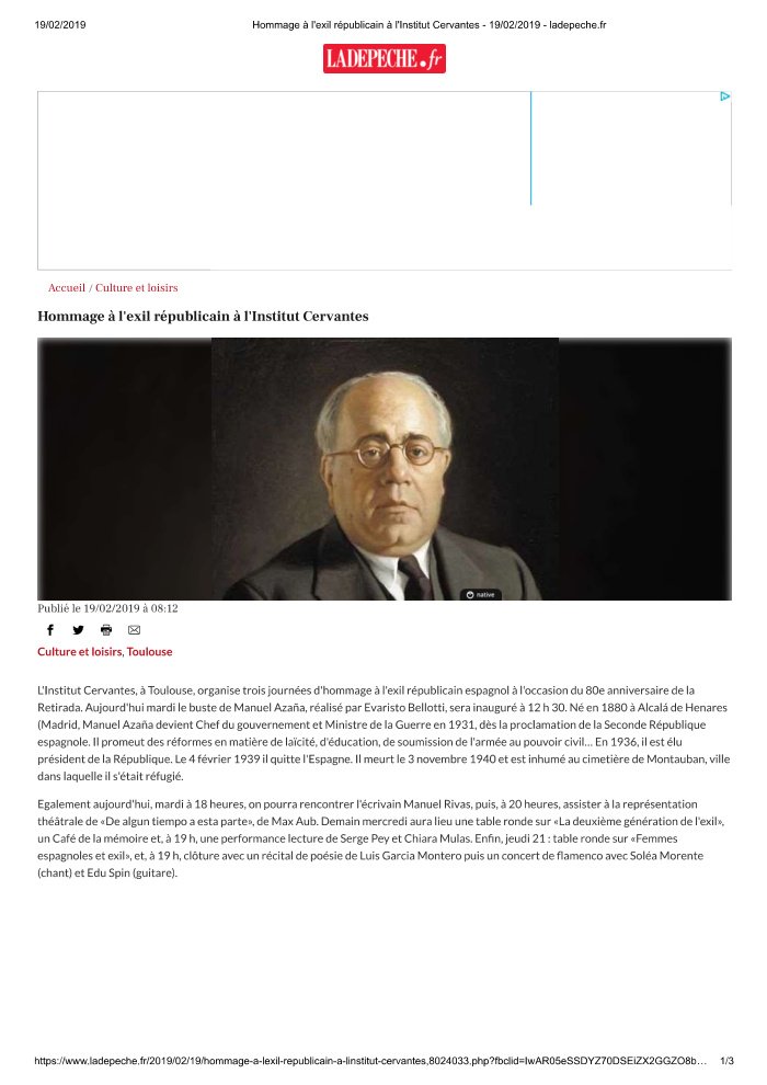 Aperçu : Manuel Azaña et l’Institut Cervantes