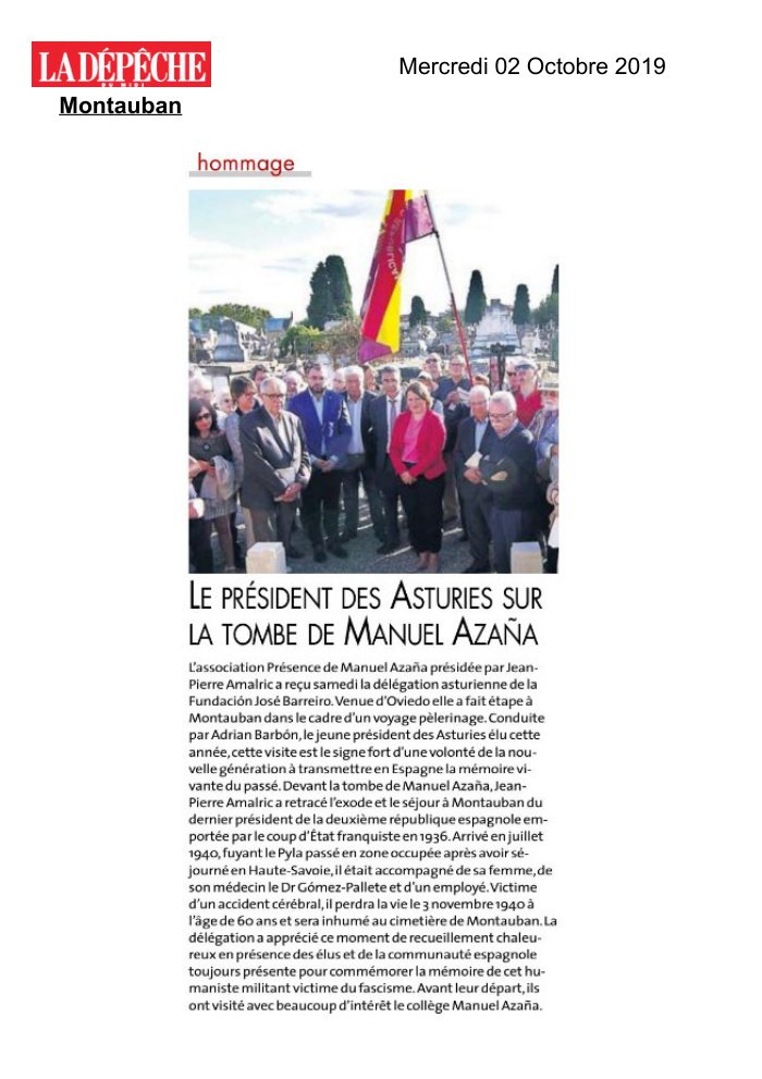 Aperçu : Le président des Asturies sur la tombe de Manuel Azaña