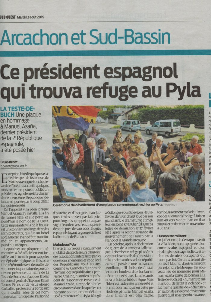 Aperçu : Manuel Azaña, réfugié au Pyla