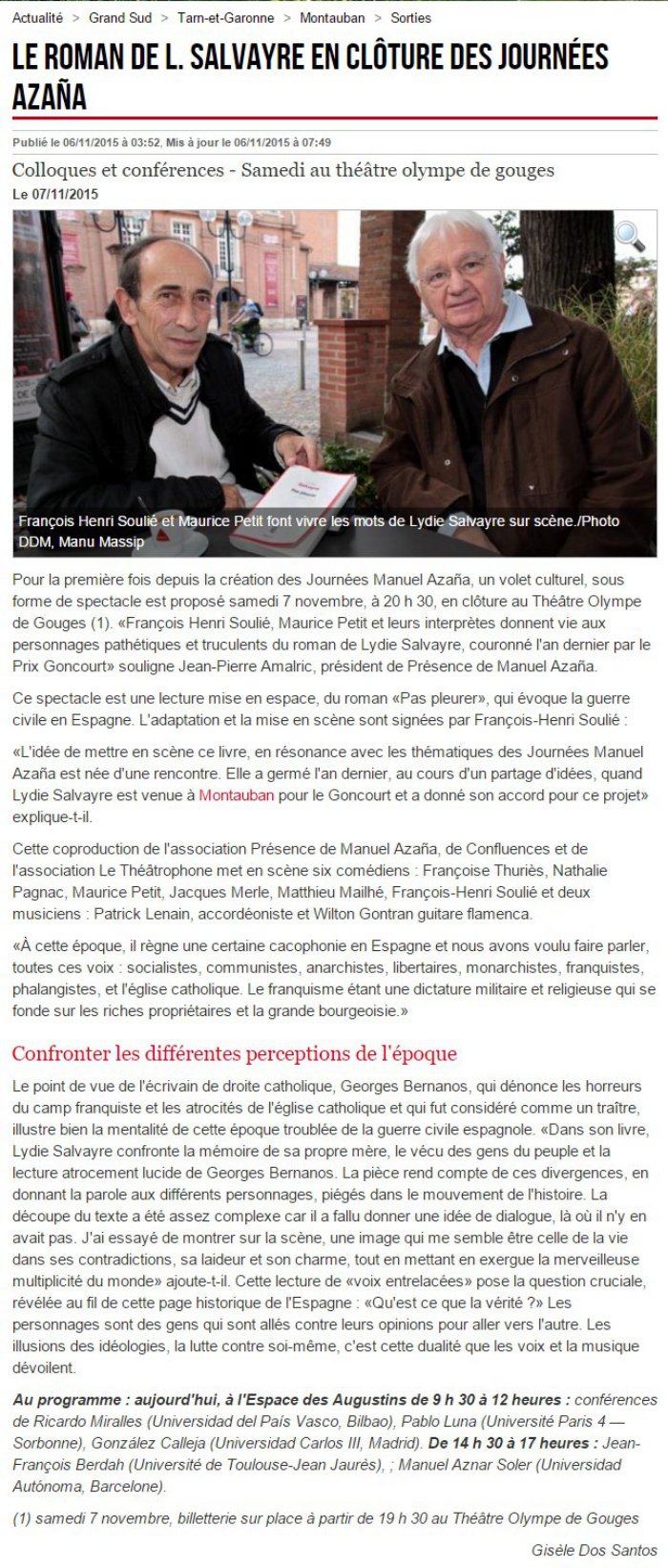 Aperçu : François-Henri Soulié — autour du roman Pas pleurer