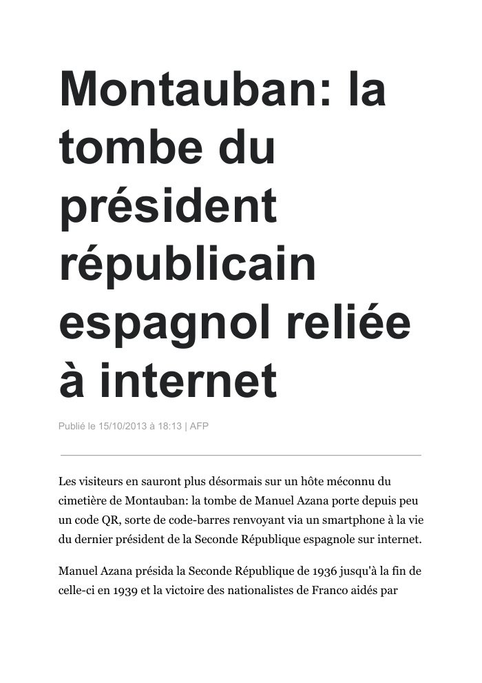 Aperçu : Montauban : la tombe du président républicain espagnol reliée à Internet