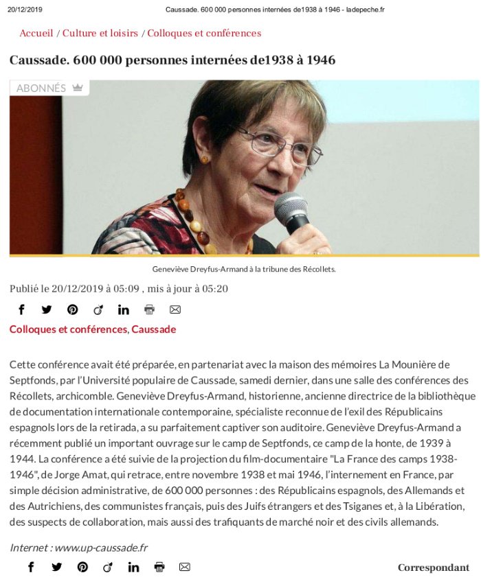 Aperçu : Conférence de Geneviève Dreyfus-Armand — archive de décembre 2019