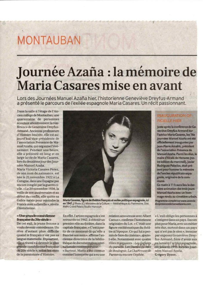 Aperçu : Journées Azaña : la mémoire de Maria Casarès mise en avant