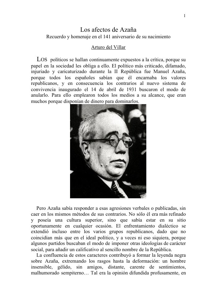 Aperçu : Los afectos de Azaña — Arturo del Villar