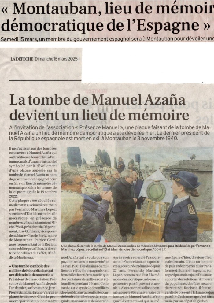 Aperçu : La tombe de Manuel Azaña devient un lieu de mémoire
