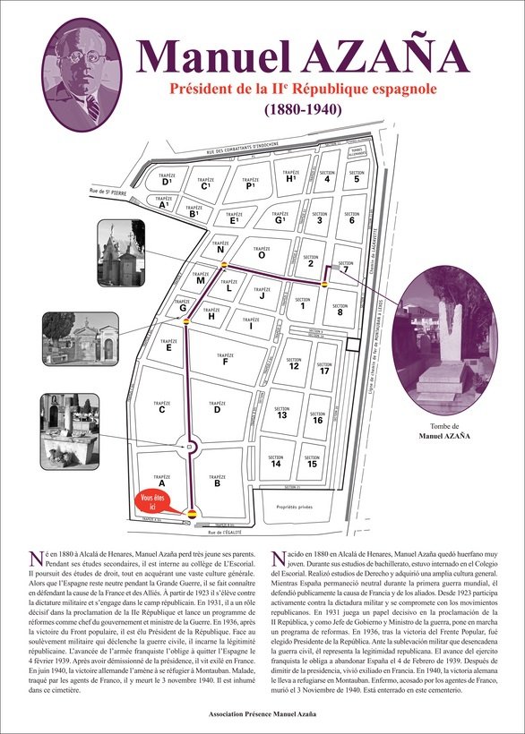 Plan du cimetière indiquant l’emplacement de la tombe de Manuel Azaña