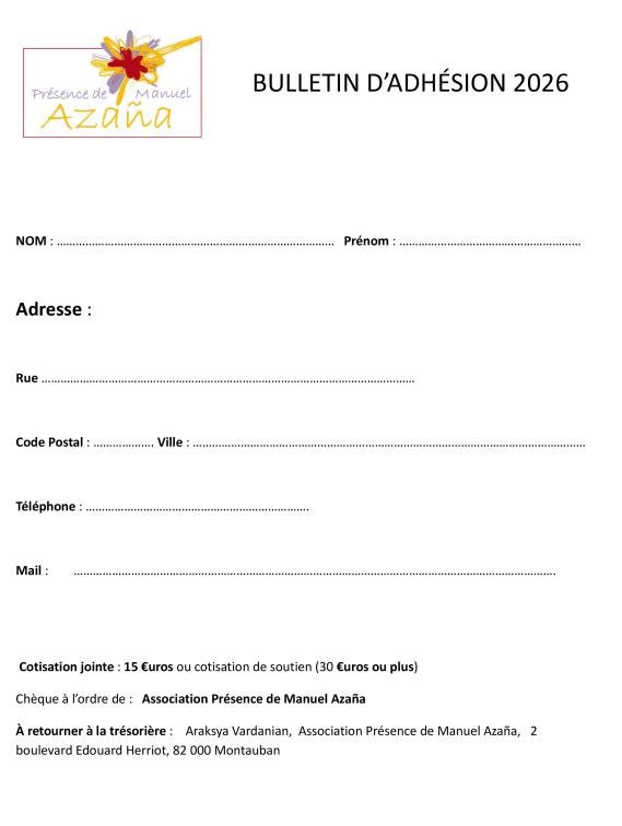 Bulletin d’adhésion 2026