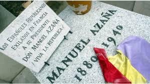 Pierre tombale de Manuel Azaña avec un drapeau républicain espagnol